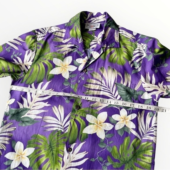 Y2K Hawaiian Print Button Front Shirt Floral Palm Print Purple Cotton Hawaii S - Picture 11 of 11
